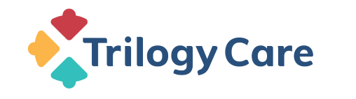 Trilogy Care logo with colorful shapes.